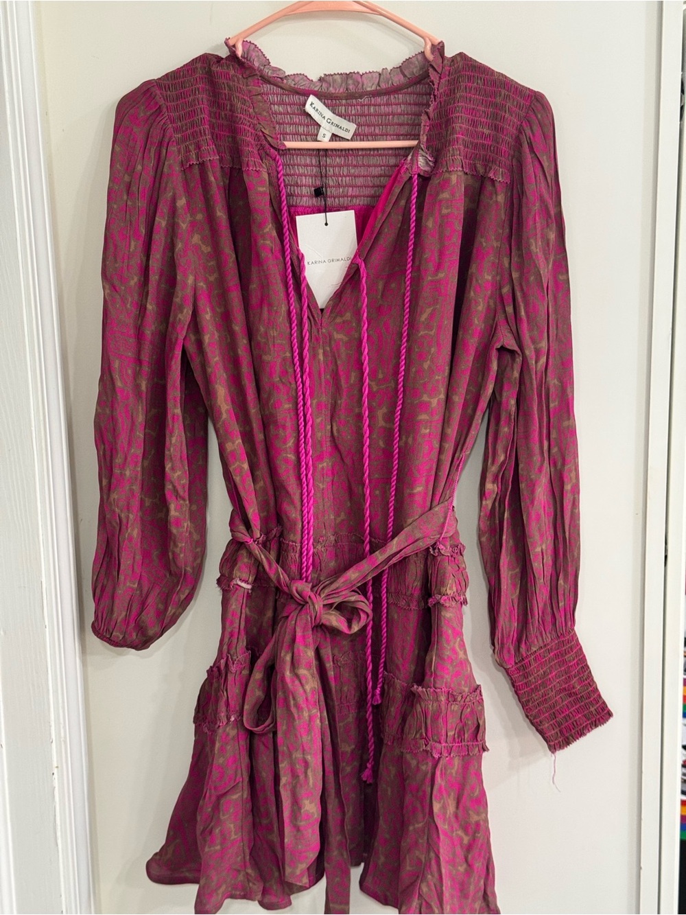 Karina Grimaldi Tina Mini Dress in Hot Pink Multi Sz S NWT